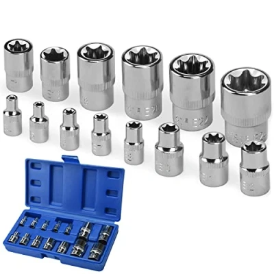 Image de Nutmanel Jeu de 14 douilles femelles Torx E4 E24 sur rail 1/4&quot;, 1/2&quot;, 3/8&quot;