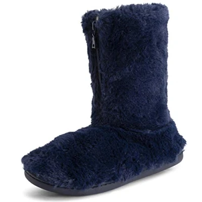 Image de Polar Femmes Mousse A Mémoire Fermeture Eclairper Fausse Fourrure Couverte Semelle En Caoutchouc Intérieure Confortable Luxe Bottes Chaussons Marine UK6/EU39 YC0721