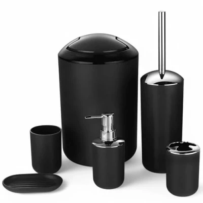 Image de GMMH 6 pièces de Salle Bain Bains Accessoires Set Distributeur Savon Porte Brosse WC Garnitur Schwarz Design 3