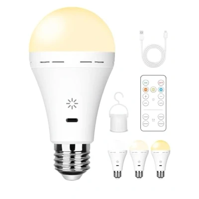 Image de Ampoule Rechargeable USB Avec Télécommande, 3 Température de Couleur, E27 Led Dimmable Batterie, 7W Ampoules Touch Control Minuterie, Secours Crochet, 2600mAh,1 pack