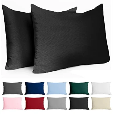 Image de Dreamzie Taie Oreiller 50x80 Coton Renforcé (Set de 2) Noir Tissage serré 57 Fils/cm² 50 x 80 cm Certifié Oeko Tex