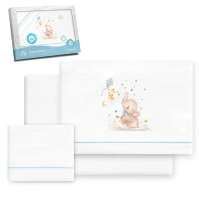 Image de Interbaby Underzy Parure de lit en Flanelle Chaude et Douce avec Drap Housse, Plat taie d&#039;oreiller Motif éléphant Blanc/Bleu 60 x 120 cm