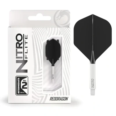 Image de RED DRAGON Darts Nitro Flite Système intégré de vol et d’Arbre No.2 Forme Design Blanc &amp; Noir Couleur, Intermédiaire Longueur