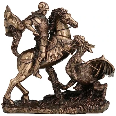 Image de Veronese Design Sculpture de finition en bronze résine coulée à froid Saint George le dragon 6 1/4 pouces