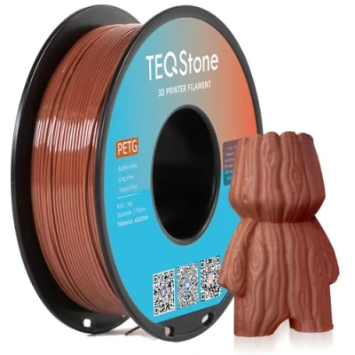 Image de TEQStone Filament PETG 1,75 mm Marron 1 kg Précision dimensionnelle +/ 0,02 Bobine proprement enroulé pour imprimante 3D Emballage sous vide