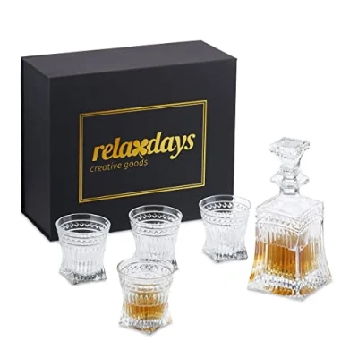 Image de Relaxdays verres à whisky, en lot de 5 pièces, avec carafe 500 ml et 4 240 ml, set cadeau, transparent