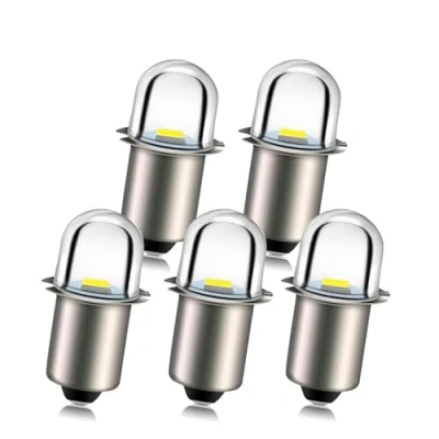 Image de Ruiandsion Upgrade Ampoules de lampe poche LED P13.5S Prise base blanches 18V remplacement pour lampes torche phare, sans polarité (lot 5)