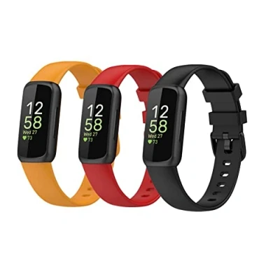 Image de Waekethy Bracelets pour Fitbit Inspire 3, Silicone Bracelet de Montres Remplacement Compatible avec 3 (S, Jaune+Rouge+Noir)