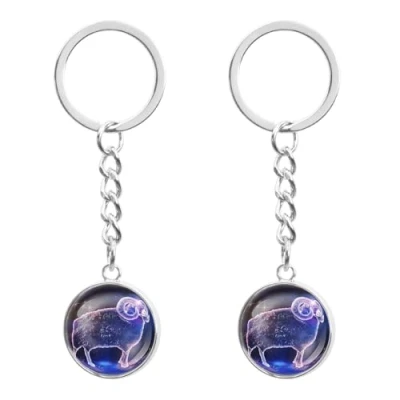 Image de LT Easiyl 2pcs Porte clés Veilleuse du Zodiaque 12 Constellations Lumineux Sphère de Verre Lumineuse Constellation pour Hommes Femmes, Bélier
