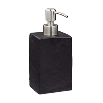 Image de relaxdays Porte Savon Liquide, 200 ML, Rechargeable, Salle de Bain, Distributeur shampoing, Pompe en INOX, Noir, 1 élément