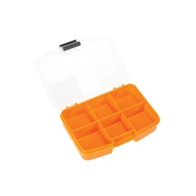 Image de Perel Boite de rangement, 6 compartiments fixes, couvercle transparent, empilable, 134 x 101 31 mm, jaune/noir