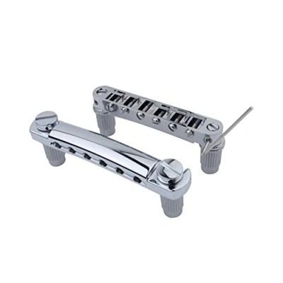 Image de Guyker Tune O Matic Chevalet et barre d&#039;arrêt pour guitare électrique avec chevilles goujons de rechange Compatible LP SG EPI 6 cordes Chromé