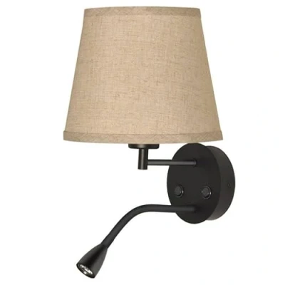 Image de Alpinaluz Applique murale avec lumière de lecture LED 3 W et écran textile beige Structure noire mate Culot E27 Double interrupteur pour chambre, tête lit ou hôtel