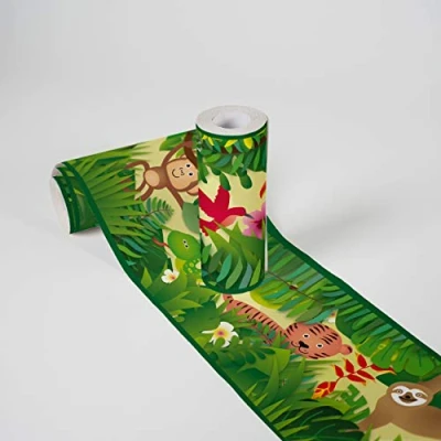 Image de A.S. Création Frise Papier peint adhesive Lovely Kids Jungle Friends 5.00 m x 0.155 Vert Multicolore Jaune Fabriqué en Allemagne 403725