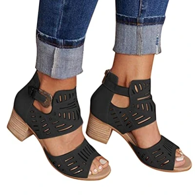 Image de Onsoyours Femmes Sandales Mode Talon Carre Sandals Été Casual Romaines Bout Ouvert Chaussures pour Plage Vacances A Noir 35 EU