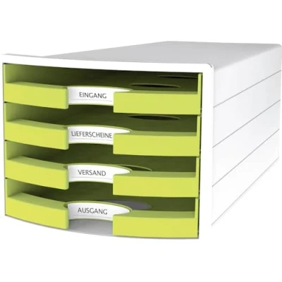 Image de HAN IMPULS Boîte de rangement avec 4 tiroirs ouverts Blanc/citron Format A4/C4