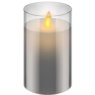 Image de goobay 60371 Bougie LED en cire véritable dans un verre / 12,5cm de haut/Bougies sans flamme avec mobile/Bougies à piles/Décoration table LED/Bougies minuterie/Gris