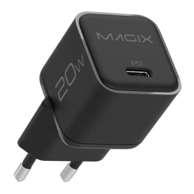 Image de Magix Chargeur 20W NANO, USB C GaN PD Power Delivery pour iPhone 14/14 Pro/14 Pro Max/13 Max, Galaxy, iPad (EUR PLUG) (NOIR)