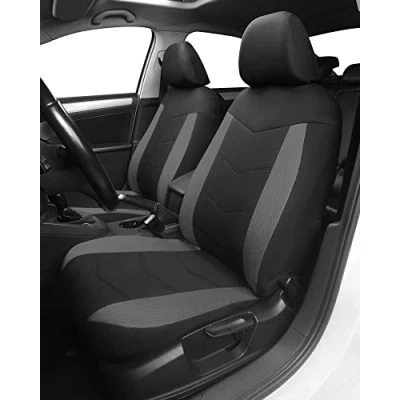 Image de TOYOUN Housses Siège Voiture Avant en Tissu Housse de Universelle pour 2 sièges Couverture Couvre Auto Respirable Convient à la Plupart des Voitures Camionnette SUV Camion, Gris