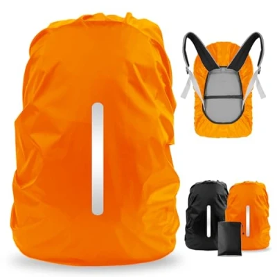 Image de LAMA Housse de Pluie Sac à Dos Habillage imperméable Cartables avec Boucle réglage Bandes réfléchissantes M (26 40L), Noir + Orange