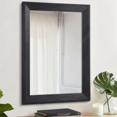 Image de AAZZKANG Grand Miroir Mural Rustique Noir 65 x 45 cm rectangulaire avec Cadre en Bois pour Chambre à Coucher, Salle de Bain, Salon