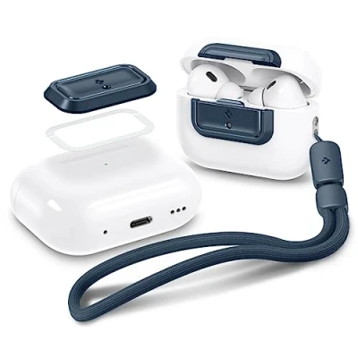 Image de Spigen Lock Fit M Dispositif de Verrouillage sans Étui Compatible avec AirPods Pro 2ème Génération (2023/2022) / (2019), Dragonne Ardoise Métallique