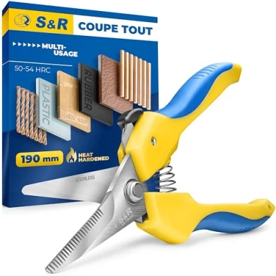 Image de S&amp;R Cisaille Multi usage Ciseaux Coupe Tout en Acier Inox. Pour Couture, Cuisine, Bricolage. Droite 19cm