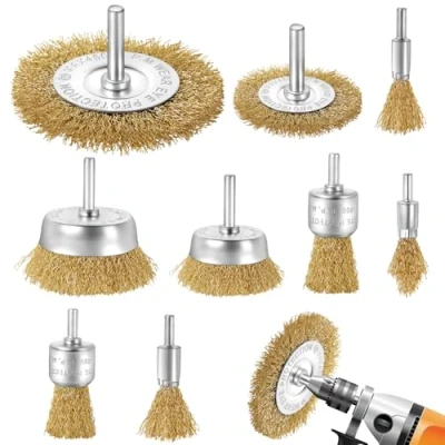 Image de Yokuni Lot de 9 Brosse Metallique pour Perceuse , Queue 6 mm Visseuse Meuleuse Circulaire L&#039;élimination la Rouille Corrosion Peinture