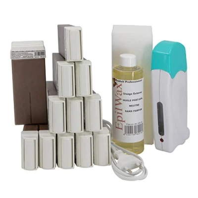 Image de EpilWax Kit Chauffe Cire Épilation Professionnelle avec 12 x Recharges Roll on au Chocolat, 100 Bandes d&#039;Épilation et Huile après Gamme Solo