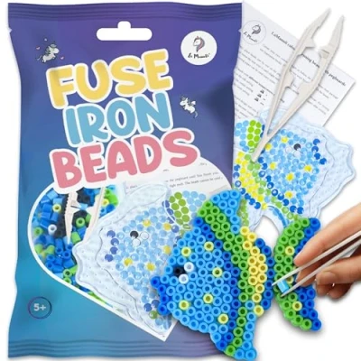 Image de La Manuli Plaques de perles à repasser avec modèles assortis Poisson + gratuites transparentes Midi Accessoires Un bon cadeau pour les enfants partir 5 ans (poisson)