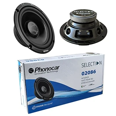 Image de SELECTION 2 PHONOCAR 02086 woofer Haut parleurs 16,50 cm 165 mm 6,5&quot; diamètre 70 Watts rms 180 Max Paire impédance 4 ohms 92 DB spl Voiture Noir, la