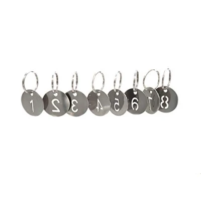 Image de NanTun 304 Stainless Steel Key Tags with Ring 100 pcs, 25mm Hollowed Number ID Chain, Numbered Rings 1 to