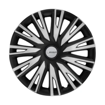 Image de MICHELIN 009031 4 Enjoliveurs de Roues, COP Argent &amp; Noir, 14 Pouces