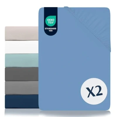 Image de Dreamzie Lot de 2 Draps Housses 140x190/200 Microfibre (100% Polyester) Oeko Tex Bleu Céruléen Housse Matelas 140 x 190/200
