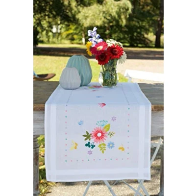Image de Vervaco Spring Flowers Kit de Point Croix compté, Chemin Table, Coton, Blanc, 40 x 100 cm
