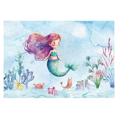 Image de WTD Mantiburi Papier peint photo pour chambre d&#039;enfant Motif sirène avec colle incluse 368 x 254 cm