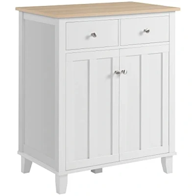 Image de HOMCOM Buffet de Cuisine Commode Meuble Rangement pour Chambre, Salon Bureau avec 2 Portes tiroirs 76 x 48 91 cm Blanc et Aspect Bois