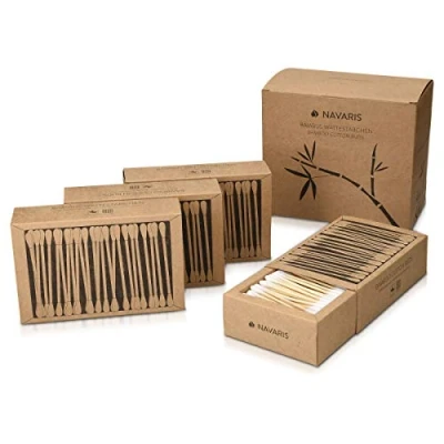 Image de Navaris Lot 800x Coton Tige Bambou Set 4x Boîte de 200x avec Distributeur Bâtonnets 100% Biodégradables et Éco Responsables