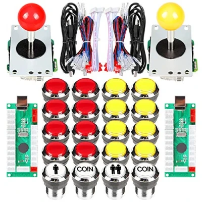Image de Fosiya 2 Joueurs Arcade Joystick LED Chrome Boutons poussoirs pour PC MAME Raspberry Pi Jeux vidéo Cabinet Pièces (Rouge Jaune)
