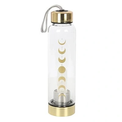 Image de Something Different Wholesale Hydratation en déplacement : bouteille d&#039;eau verre Phases de lune Infusé cristal, quartz transparent, beau design, idéal pour le bureau et les voyages