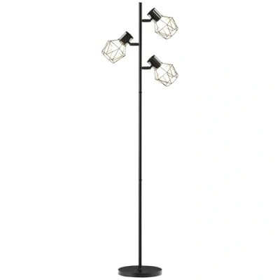 Image de HOMCOM Lampadaire sur pied salon, lampe pied,3 lumières avec interrupteur individuels, adaptée aux ampoules de type E27 (non incluses), pour chambre à coucher, noir