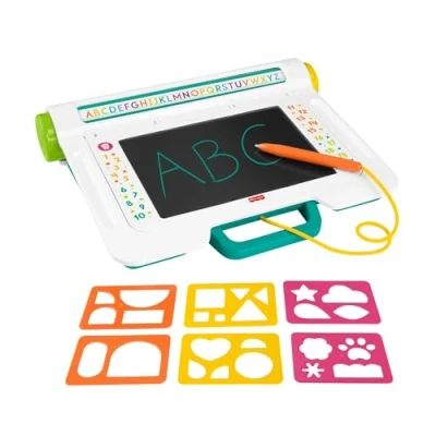 Image de Fisher Price Tablette Bureau Apprentissage et Dessin pour écrire dessiner sans se salir avec écran LCD, idéale les déplacements des enfants à partir de 3 ans., JDL70