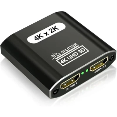 Image de répartiteur HDMI 1 entrée 2 Sorties： Aluminium 1x2 pour Deux moniteurs Source vers écrans Miroir/Duplication Uniquement, Prend en Charge la Xbox PS4 HDTV