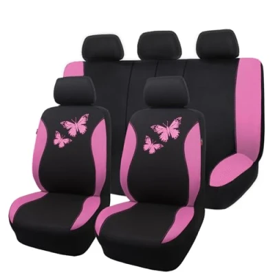 Image de Flying Banner Housse de siège Auto en Maille Respirante, Motif Papillon coloré, Compatible avec Les airbags (Ensemble Complet, Rose)