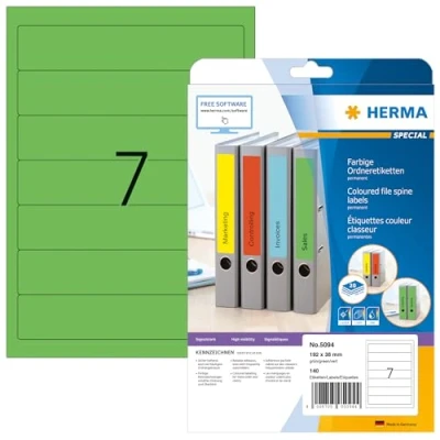 Image de Herma 5094 Étiquettes classeur 192 x 38 A4 140 pièces Vert