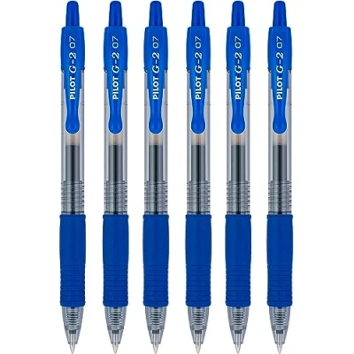 Image de Pilot G2 07 Lot de 6 stylos rollers à encre gel rétractable 0,7 mm Pointe 0,39 Largeur ligne rechargeable BL 7 (Bleu)