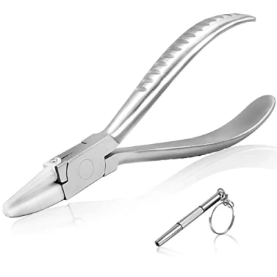 Image de SPEEDWOX Pince demi ronde en acier inoxydable de 15,2 cm à nez rond et plat nylon pour lunettes vue réparation réglage des branches jambe avec tournevis