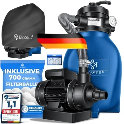 Image de KESSER® Filtre à sable filtration Balles filtrantes de 700 g, remplacent 25 kg filtrant piscine 10 mġ/h Système Réservoir pour piscine, bleu