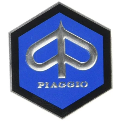 Image de Emblème « Piaggio » en Cascade Hexagonale Aluminium, Autocollant 49X43 Mm pour Vespa Sprint/Rallye Etc.