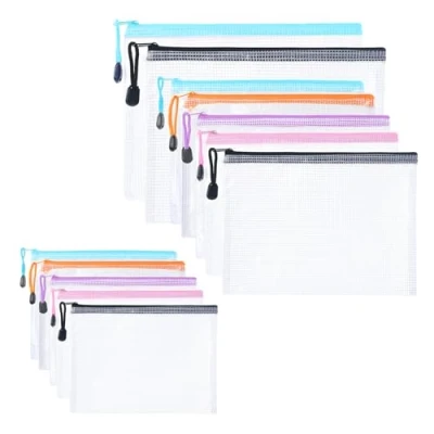 Image de Yolistar 12 Pcs Pochette Document Zippée (A3+A4+A5) Transparente，PVC Transparentes Dossier,Étanche Sac Plastique Zip,pour Fourniture Bureau,Voyage（5 Couleurs）